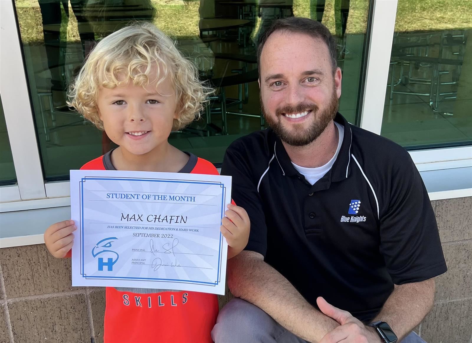  Photo of September 2022 Hajek Student of the the Month boy